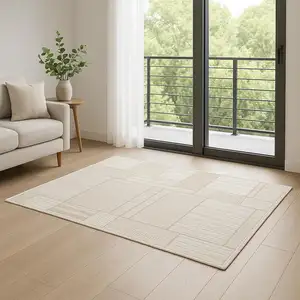 Photo of 6' Beige And Ivory Geometric Runner Rug