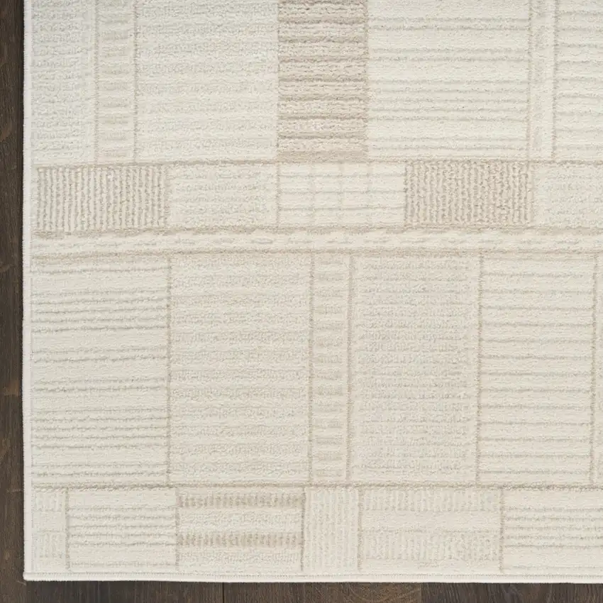 6' Beige And Ivory Geometric Runner Rug Photo 7