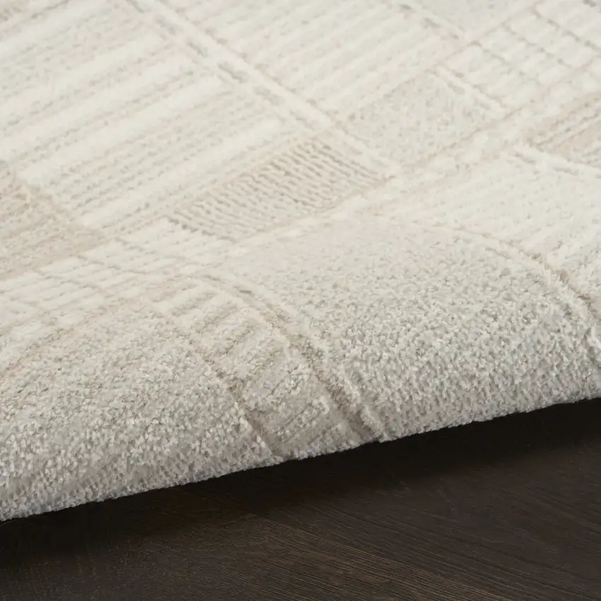 6' Beige And Ivory Geometric Runner Rug Photo 8