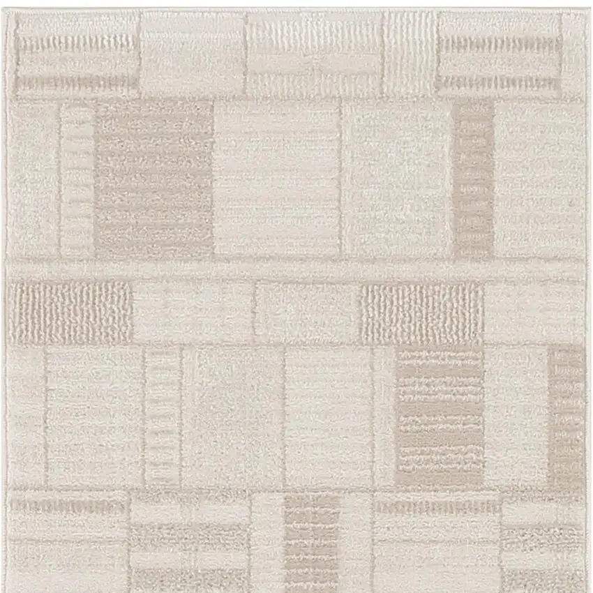 6' Beige And Ivory Geometric Runner Rug Photo 4
