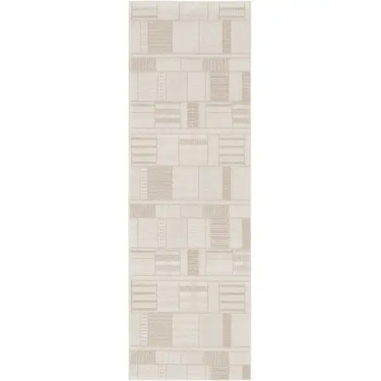 6' Beige And Ivory Geometric Runner Rug Photo 2