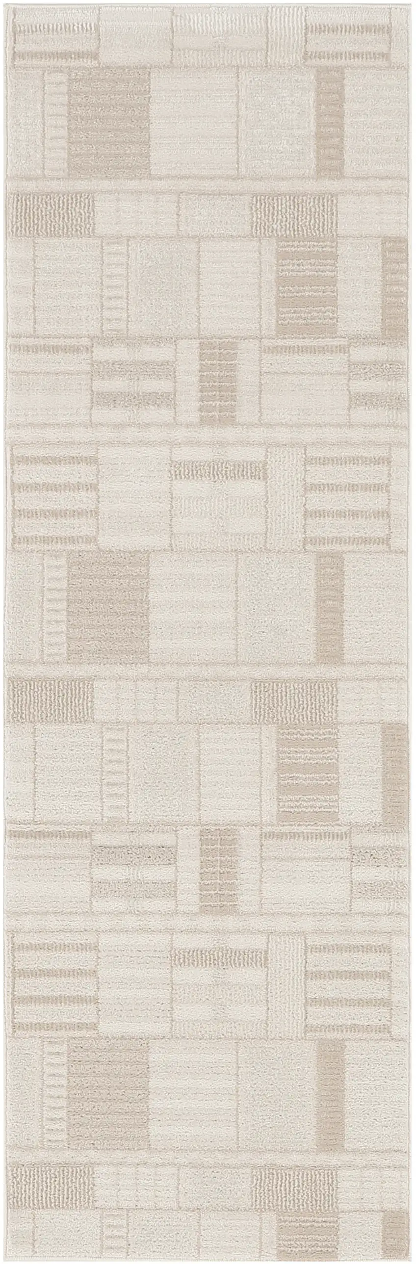 6' Beige And Ivory Geometric Runner Rug Photo 2