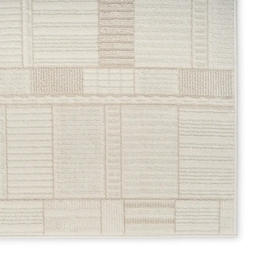 6' Beige And Ivory Geometric Runner Rug Photo 6
