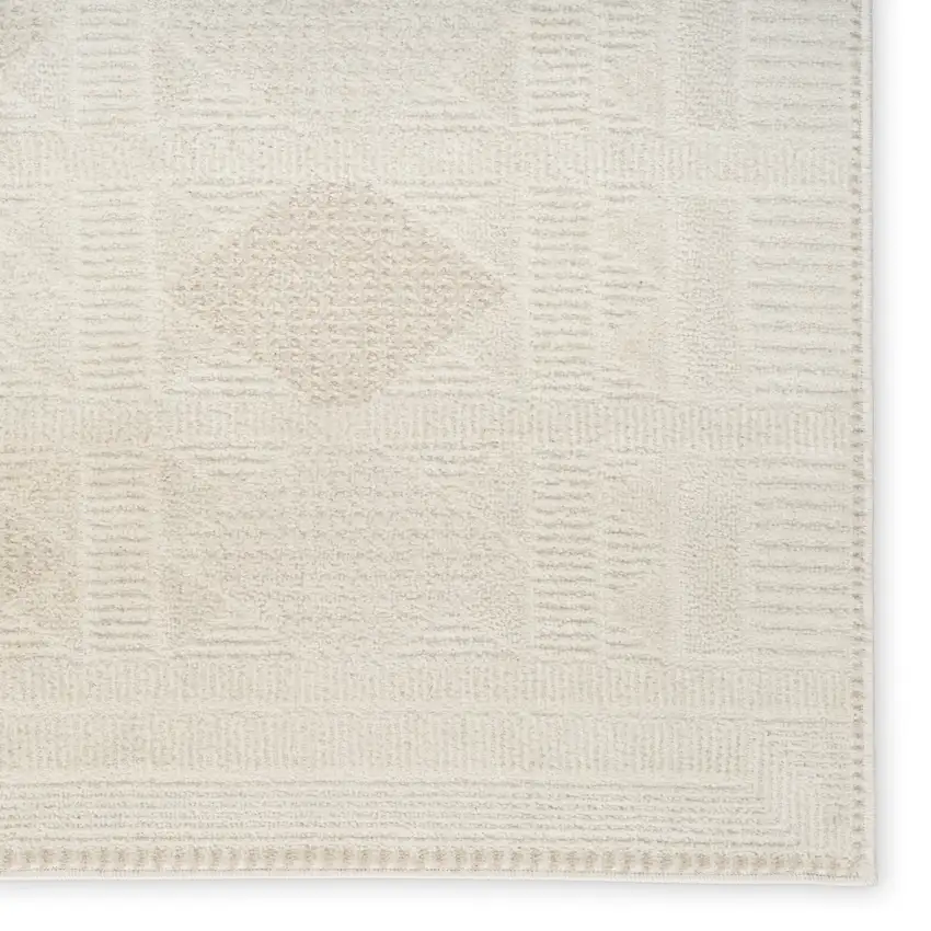 6' Beige And Ivory Geometric Runner Rug Photo 6