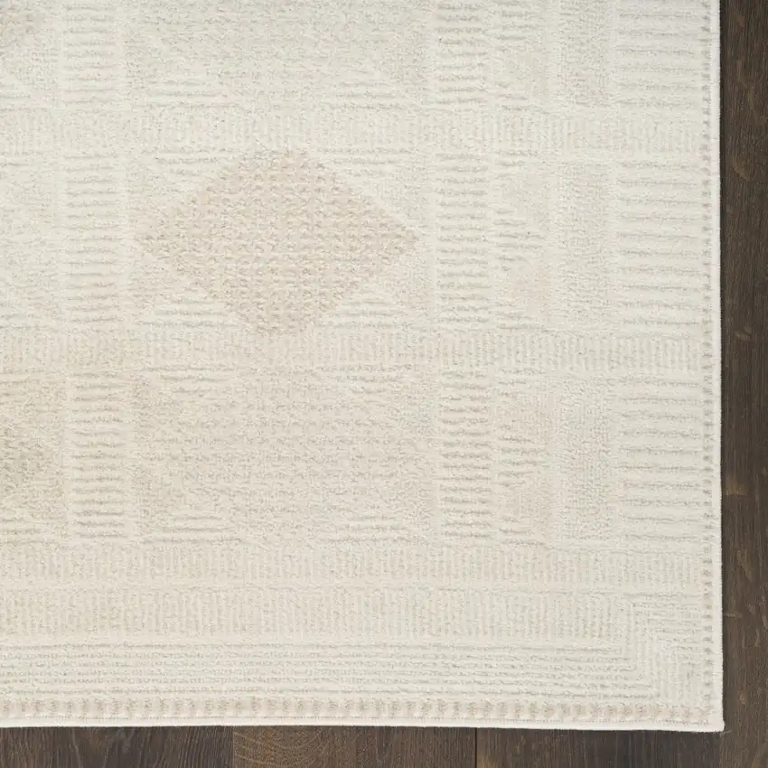 6' Beige And Ivory Geometric Runner Rug Photo 7