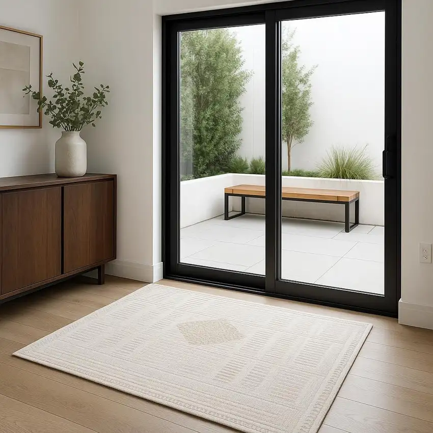 6' Beige And Ivory Geometric Runner Rug Photo 1