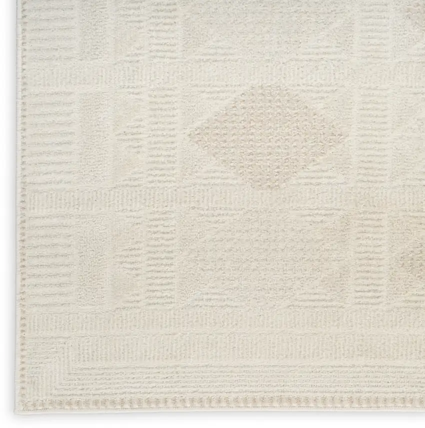 6' Beige And Ivory Geometric Runner Rug Photo 9