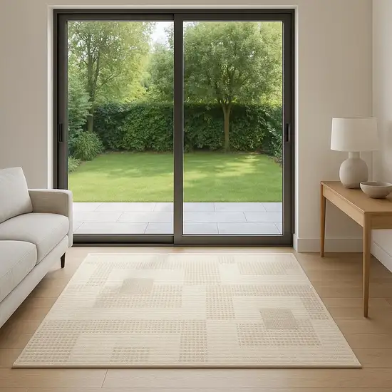 6' Beige And Ivory Geometric Runner Rug Photo 1