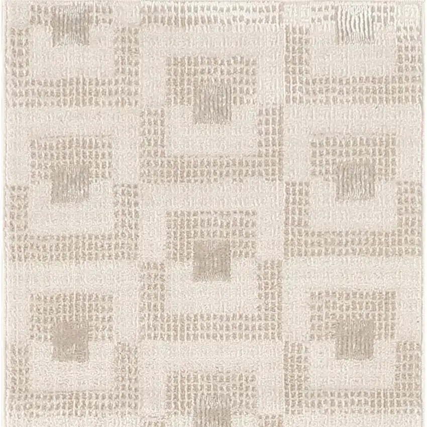 6' Beige And Ivory Geometric Runner Rug Photo 4