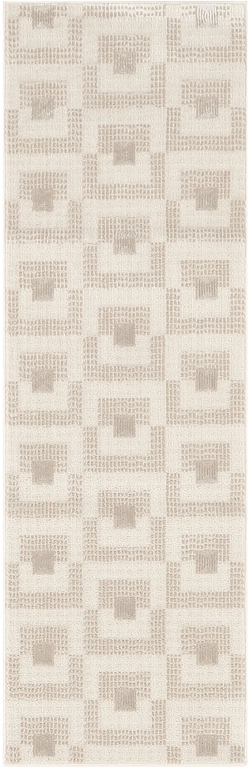 6' Beige And Ivory Geometric Runner Rug Photo 2