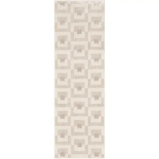 6' Beige And Ivory Geometric Runner Rug Photo 2