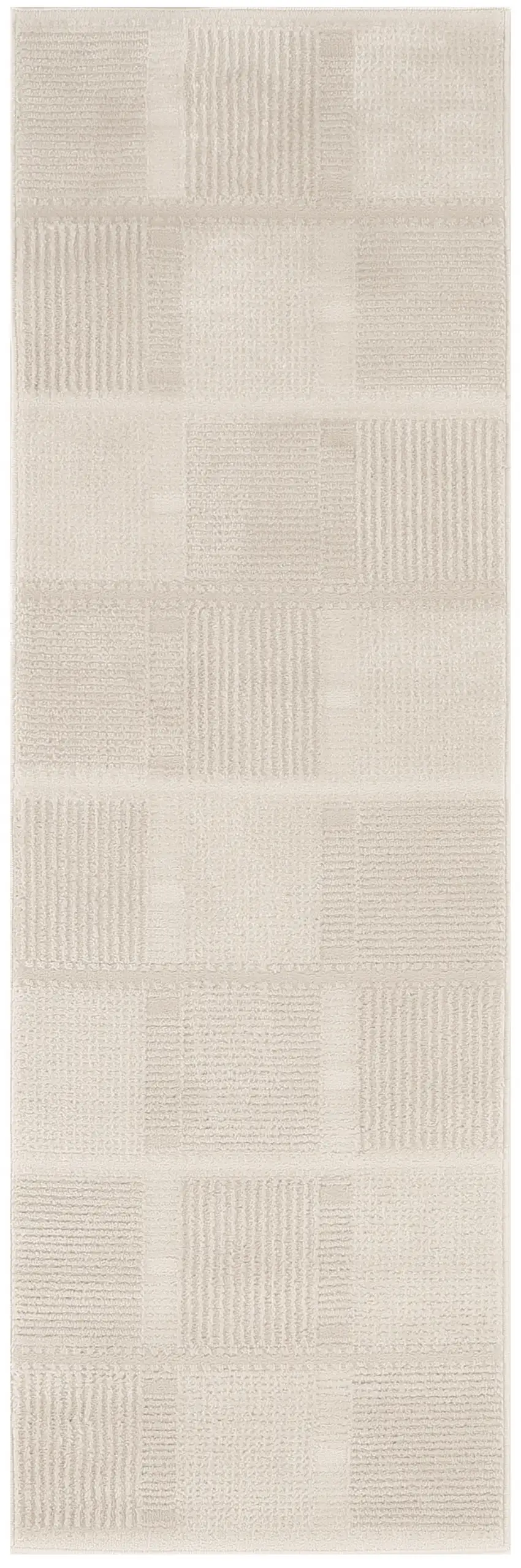 6' Beige And Ivory Geometric Runner Rug Photo 2