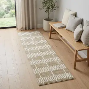 Photo of 7' Beige And Ivory Geometric Runner Rug