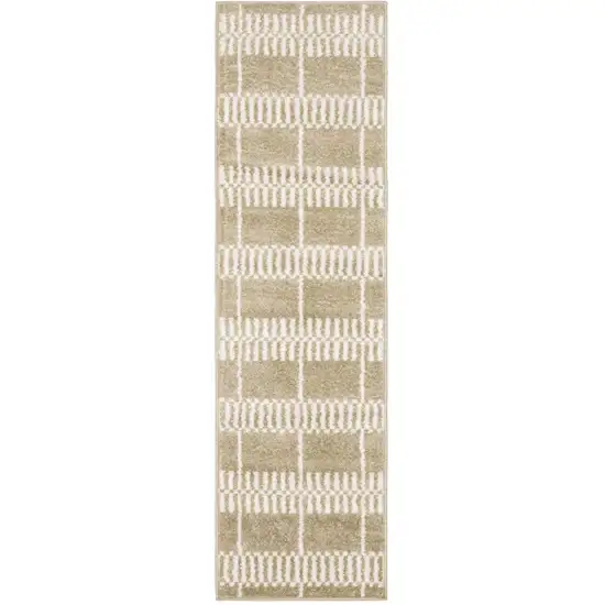 7' Beige And Ivory Geometric Runner Rug Photo 2