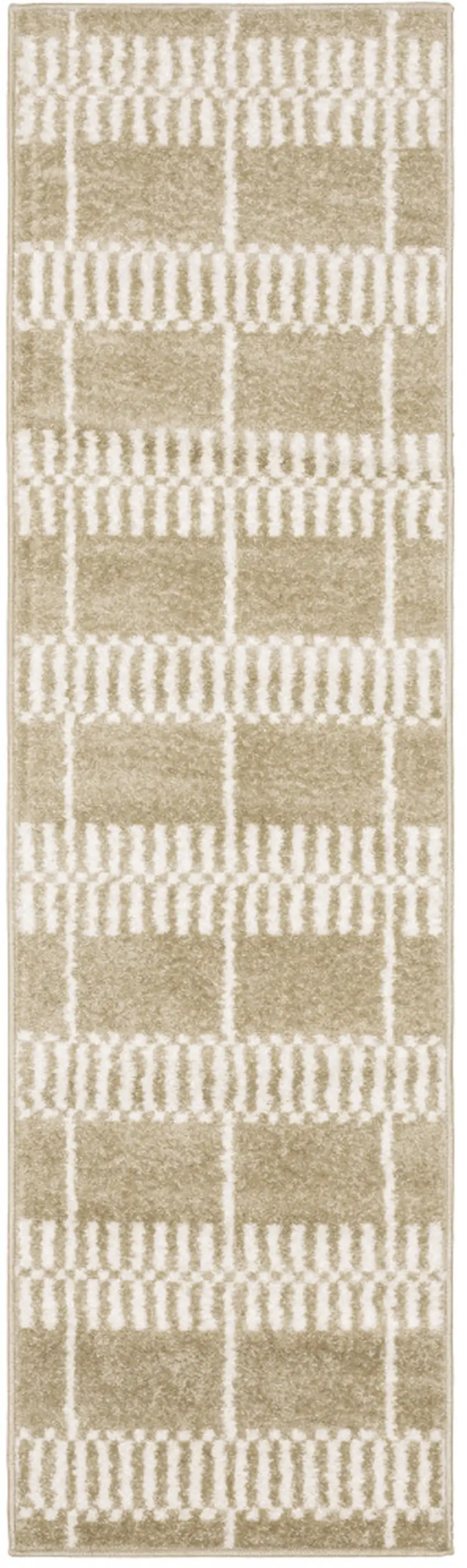 7' Beige And Ivory Geometric Runner Rug Photo 2