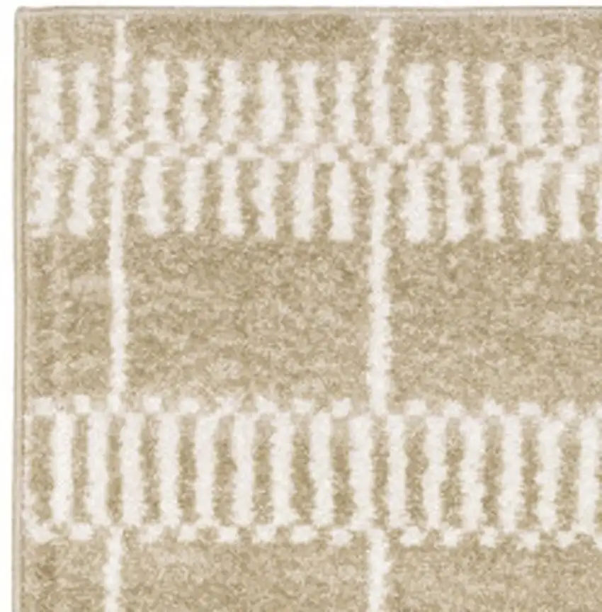 7' Beige And Ivory Geometric Runner Rug Photo 3