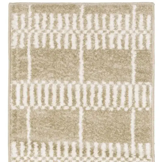 7' Beige And Ivory Geometric Runner Rug Photo 4