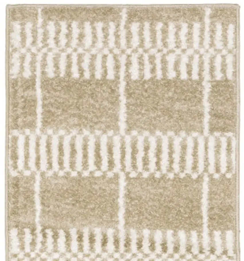 7' Beige And Ivory Geometric Runner Rug Photo 4