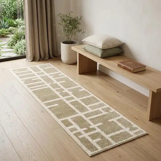 7' Beige And Ivory Geometric Runner Rug Photo 1