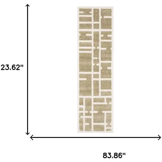 7' Beige And Ivory Geometric Runner Rug Photo 8