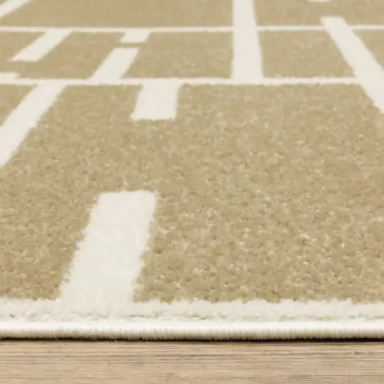 7' Beige And Ivory Geometric Runner Rug Photo 6