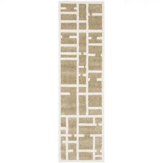 7' Beige And Ivory Geometric Runner Rug Photo 2