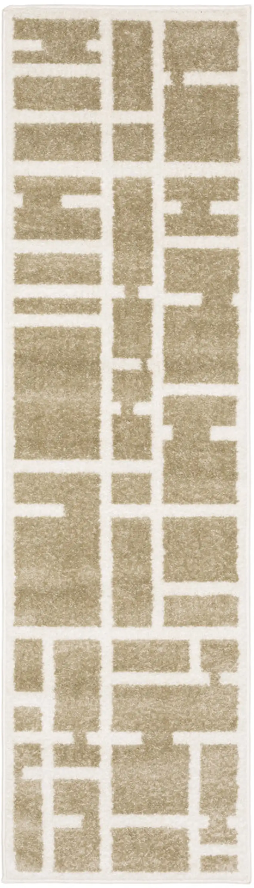 7' Beige And Ivory Geometric Runner Rug Photo 2
