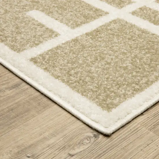 7' Beige And Ivory Geometric Runner Rug Photo 5