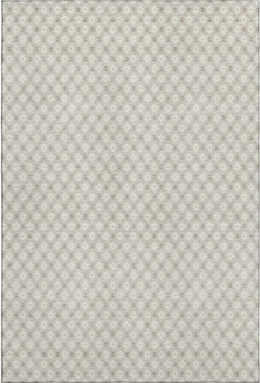 8' Beige And Ivory Geometric Washable Area Rug With UV Protection Photo 4