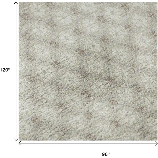 8' Beige And Ivory Geometric Washable Area Rug With UV Protection Photo 8