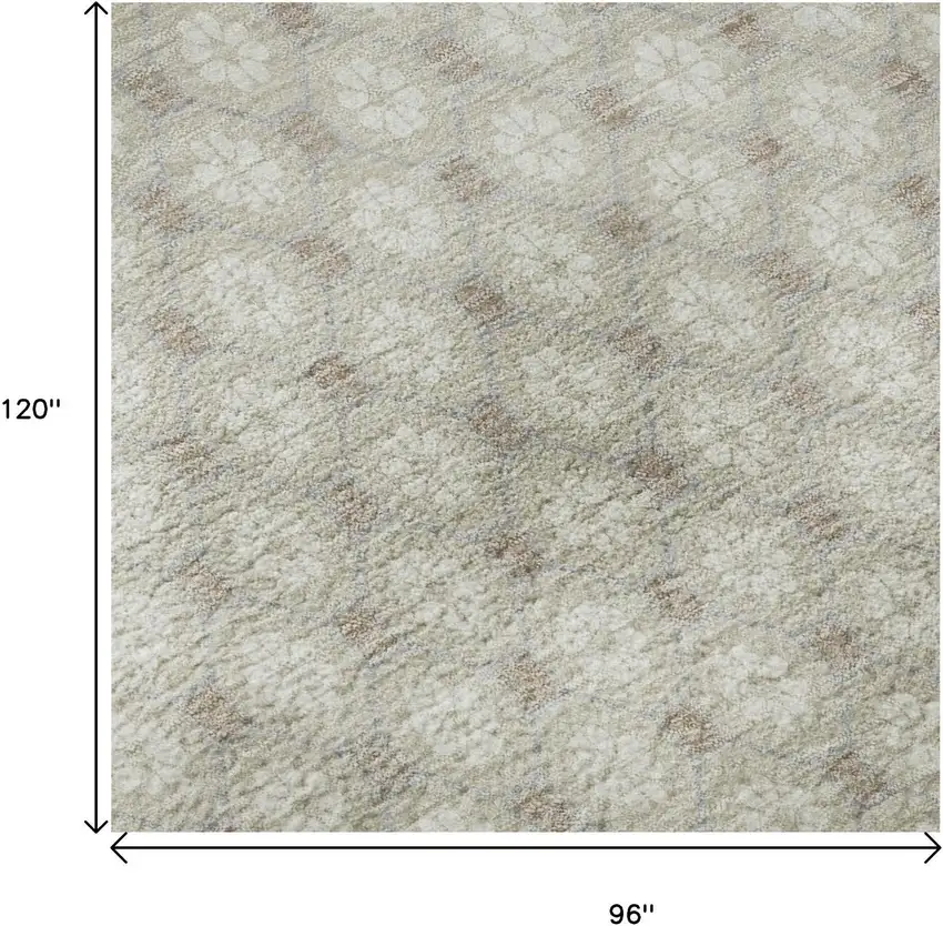 8' Beige And Ivory Geometric Washable Area Rug With UV Protection Photo 8