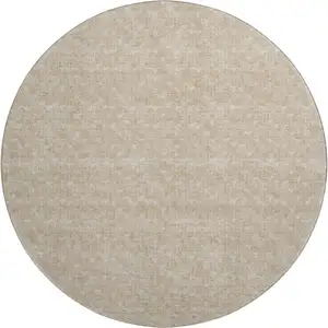 Photo of 8' Beige And Ivory Geometric Washable Round Rug With UV Protection