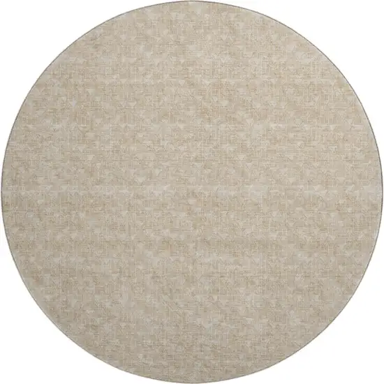 8' Beige And Ivory Geometric Washable Round Rug With UV Protection Photo 1