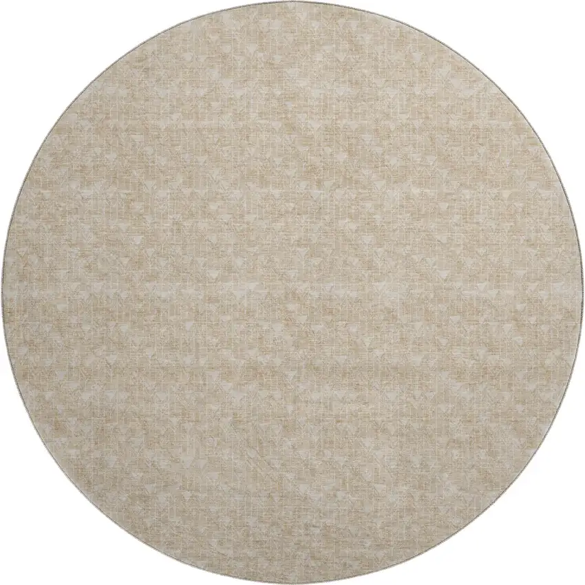 8' Beige And Ivory Geometric Washable Round Rug With UV Protection Photo 1