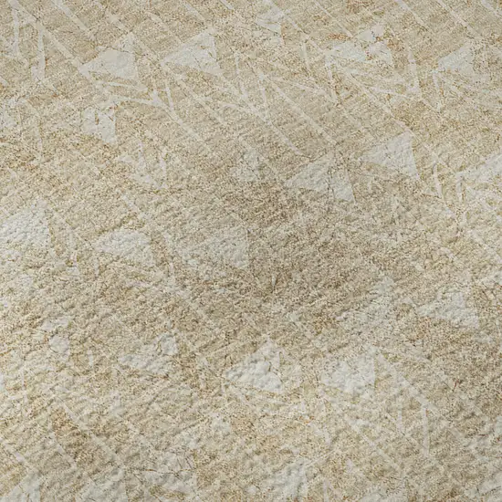 8' Beige And Ivory Geometric Washable Round Rug With UV Protection Photo 8