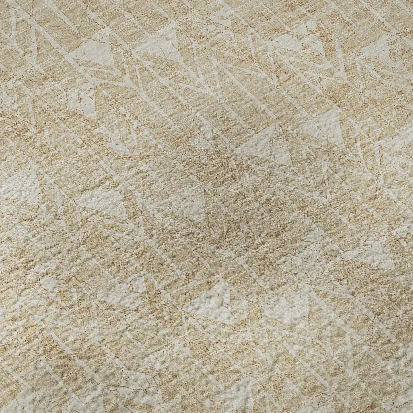 8' Beige And Ivory Geometric Washable Round Rug With UV Protection Photo 8