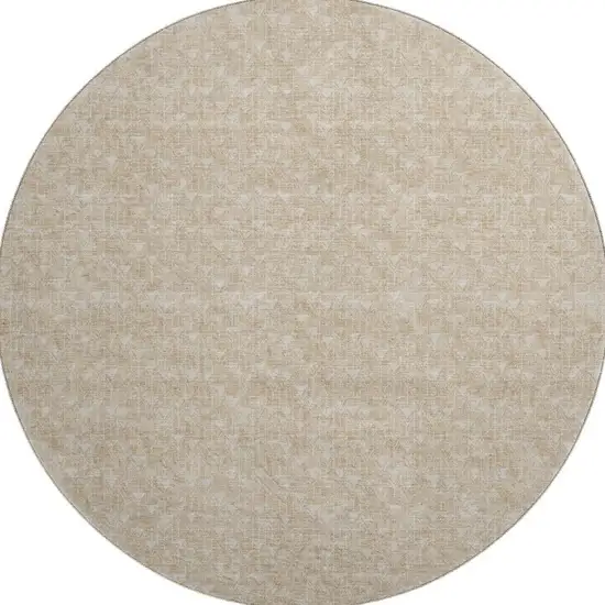 8' Beige And Ivory Geometric Washable Round Rug With UV Protection Photo 3