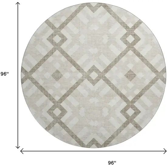 8' Beige And Ivory Geometric Washable Round Rug With UV Protection Photo 9