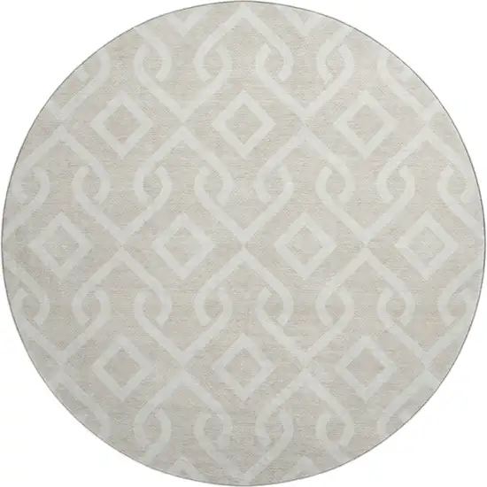 8' Beige And Ivory Geometric Washable Round Rug With UV Protection Photo 1