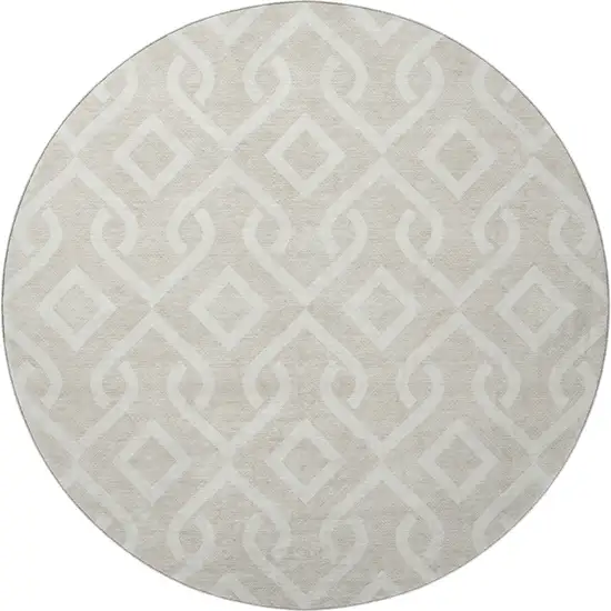 8' Beige And Ivory Geometric Washable Round Rug With UV Protection Photo 4