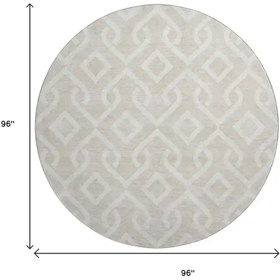 8' Beige And Ivory Geometric Washable Round Rug With UV Protection Photo 3
