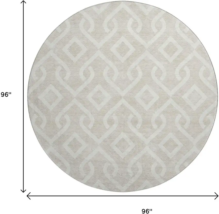 8' Beige And Ivory Geometric Washable Round Rug With UV Protection Photo 3