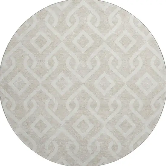8' Beige And Ivory Geometric Washable Round Rug With UV Protection Photo 3