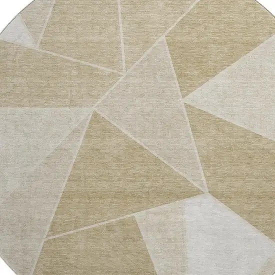 8' Beige And Ivory Geometric Washable Round Rug With UV Protection Photo 3