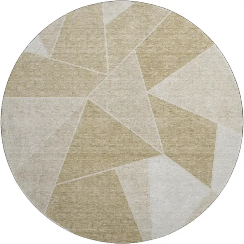 8' Beige And Ivory Geometric Washable Round Rug With UV Protection Photo 1