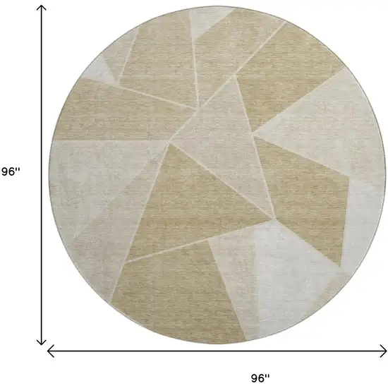 8' Beige And Ivory Geometric Washable Round Rug With UV Protection Photo 3