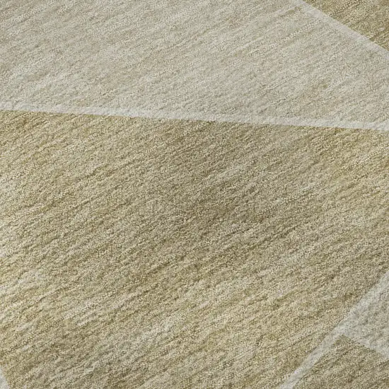 8' Beige And Ivory Geometric Washable Round Rug With UV Protection Photo 9