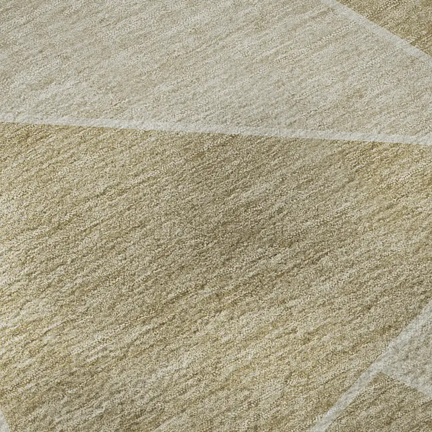 8' Beige And Ivory Geometric Washable Round Rug With UV Protection Photo 9