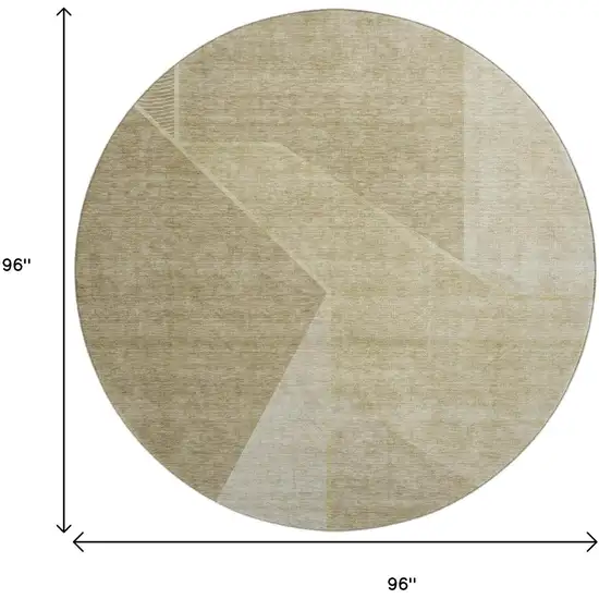 8' Beige And Ivory Geometric Washable Round Rug With UV Protection Photo 9