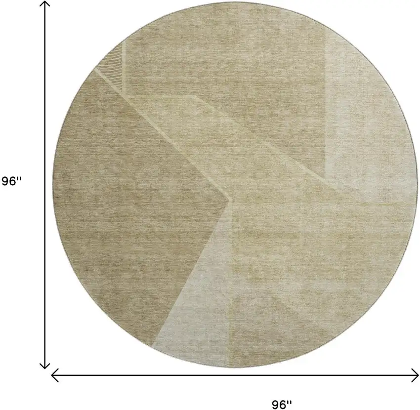 8' Beige And Ivory Geometric Washable Round Rug With UV Protection Photo 9